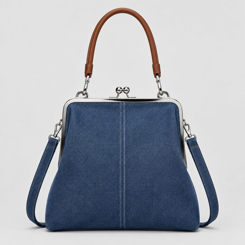 Denim Crossbody Bag with Kiss-Lock Clasp