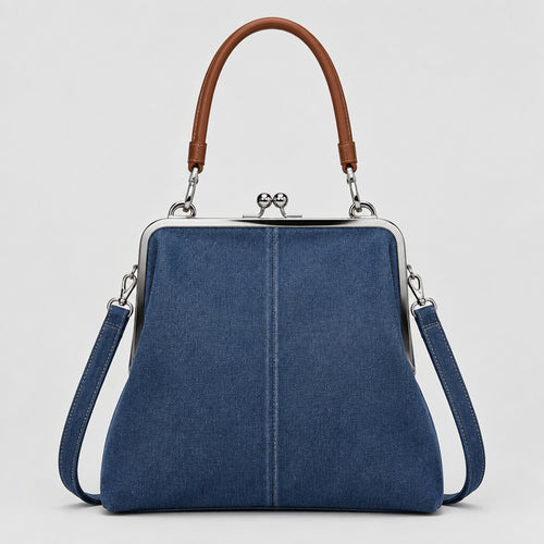 Denim Crossbody Bag with Kiss-Lock Clasp